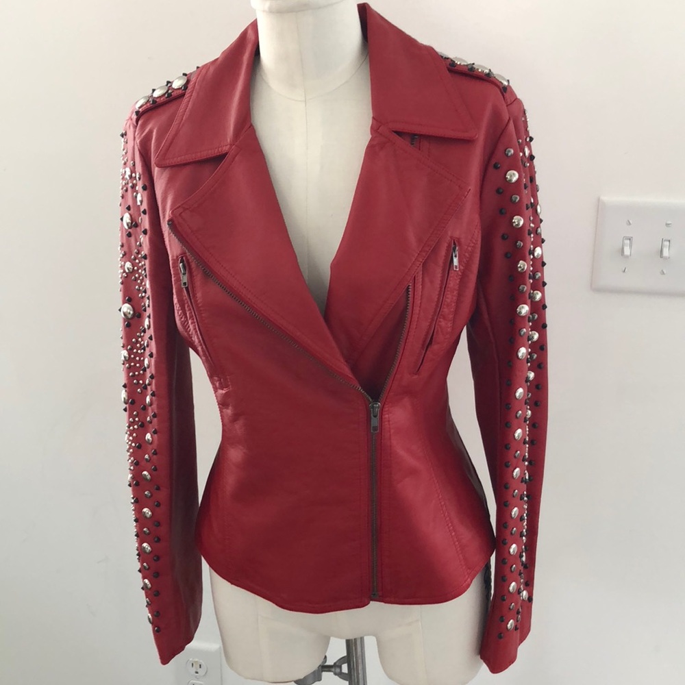 NWOT-  Christina Red “Leather” Coat